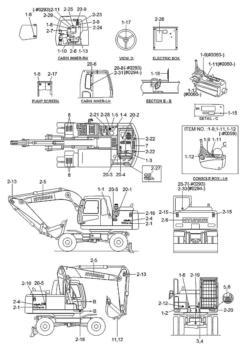 93N4-05120 Escavadeira de rodas Hyundai R140W-7A