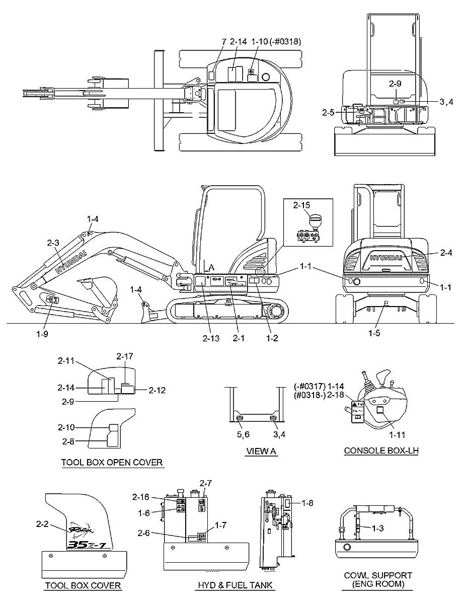 91M8-01280 Escavadeira de esteiras Hyundai R35Z-7