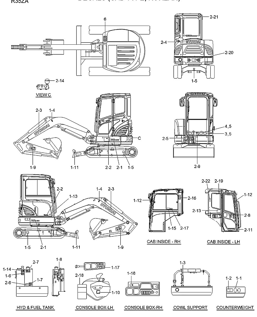 92MK-07280 Escavadeira de esteiras Hyundai R35Z-9A