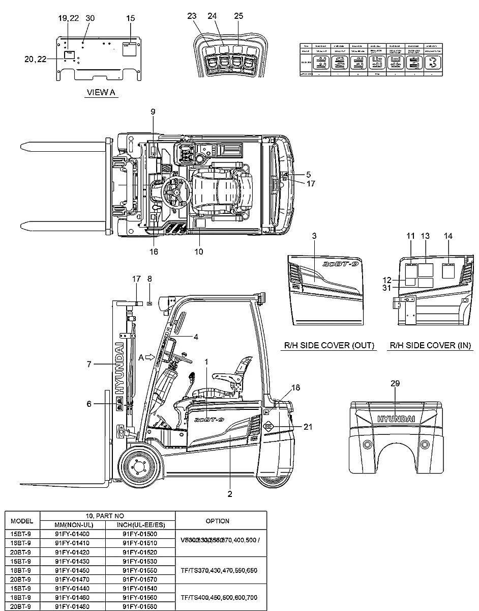 91HT-00700 Empilhadeira Hyundai 15-18-20BT-9