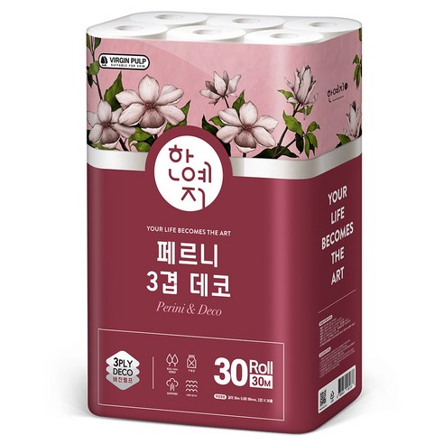 한예지 페르니 3겹 데코 천연펄프 화장지 30m, 1팩, 30롤