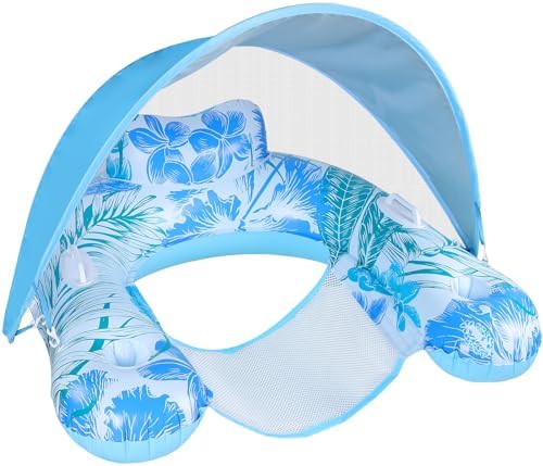 Pool Floats with Canopy for Adults – XL Floaties Chair with Adjustable Sun Shade Cover, Handle, Cup Holder, Headrest, Heavy Duty Inflatable Floating Lounger for Pool Party Summer Lake Water Fun Pool Floats with Canopy for Adults – XL Floaties Chair with Adjustable Sun Shade Cover, Handle, Cup Holder, Headrest, Heavy Duty Inflatable Floating Lounger for Pool Party Summer Lake Water Fun