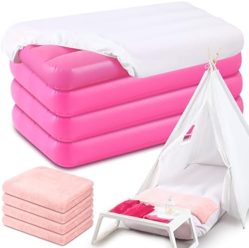 4 Pack Kids Air Mattress with White Fitted Sheet, Foldable Breakfast Tray, Blanket Toddler Inflatable Bed Blow up Kids Airbed Set for Kids Teepee Tent Birthday Sleepover Slumber Party 4 Pack Kids Air Mattress with White Fitted Sheet, Foldable Breakfast Tray, Blanket Toddler Inflatable Bed Blow up Kids Airbed Set for Kids Teepee Tent Birthday Sleepover Slumber Party