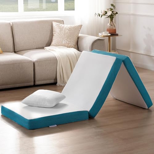 SINWEEK Memory Foam Folding Mattress with Pillow & Storage Bag, Foldable Portable Floor Guest Bed for Camping and Sleeping 4 Inch Single Size SINWEEK Memory Foam Folding Mattress with Pillow & Storage Bag, Foldable Portable Floor Guest Bed for Camping and Sleeping 4 Inch Single Size