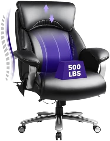 COLAMY Big and Tall Office 500lbs-Heavy Duty Ergonomic Computer Extra Wide Seat, High Back Executive Large Desk Chair with Thick Bonded Leather and Tilt Rock, Adjustable Lumbar Support-Black COLAMY Big and Tall Office 500lbs-Heavy Duty Ergonomic Computer Extra Wide Seat, High Back Executive Large Desk Chair with Thick Bonded Leather and Tilt Rock, Adjustable Lumbar Support-Black