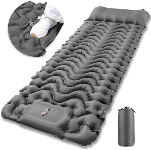 Inflatable Camping Sleeping Pad with Pillow, Compact Sleeping Mat with Built-in Foot Pump, Lightweight Camping Air Mattress for Backpacking Traveling Hiking Tent Inflatable Camping Sleeping Pad with Pillow, Compact Sleeping Mat with Built-in Foot Pump, Lightweight Camping Air Mattress for Backpacking Traveling Hiking Tent