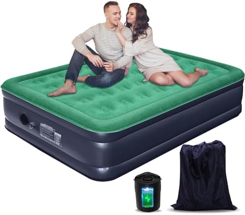 Queen Air Mattress with Built in Pump/USB-C Rechargeable Detachable-16” Double High Inflatable Air Bed for Camping, Home&Guests, 3 Min Self Inflating/Deflating Top Flocking Blow Up Bed with Carry Bag Queen Air Mattress with Built in Pump/USB-C Rechargeable Detachable-16” Double High Inflatable Air Bed for Camping, Home&Guests, 3 Min Self Inflating/Deflating Top Flocking Blow Up Bed with Carry Bag