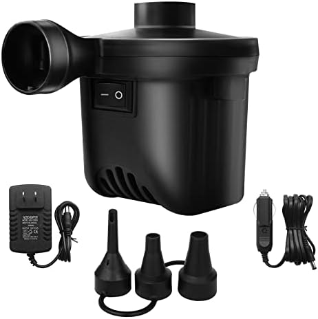 Air Mattress Pump, Electric Air Pump for Quick-Fill Inflatable Couch, Swimming Pool, Boat, Raft, Air Bed, Cushion, Toy, Pool Float, Portable Inflator Deflator Air Pump with 3 Nozzles, 110V AC/12V DC Air Mattress Pump, Electric Air Pump for Quick-Fill Inflatable Couch, Swimming Pool, Boat, Raft, Air Bed, Cushion, Toy, Pool Float, Portable Inflator Deflator Air Pump with 3 Nozzles, 110V AC/12V DC