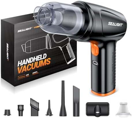 SEALIGHT Handheld Car Vacuum, 6000Pa / 12000Pa High Power Suction Vacuum, 4 in 1 Air Duster and Vacuum Cleaner Cordless, Portable SnapGo Vacuum Cleaners for Car Interior, Home, Outdoor Cleaning SEALIGHT Handheld Car Vacuum, 6000Pa / 12000Pa High Power Suction Vacuum, 4 in 1 Air Duster and Vacuum Cleaner Cordless, Portable SnapGo Vacuum Cleaners for Car Interior, Home, Outdoor Cleaning