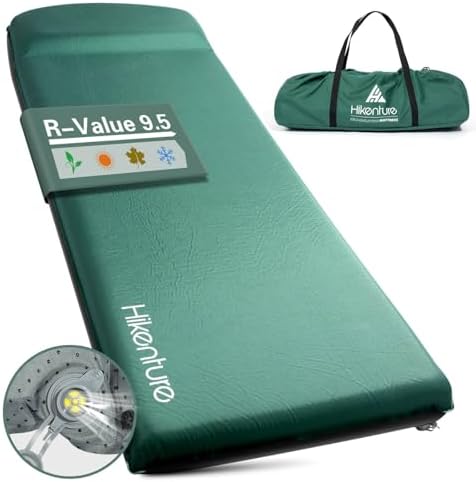 Hikenture Self Inflating Sleeping Pad for Camping, 3” Ultra Thick Camping Pad with Pillow, 9.5 R-Value Insulated Camping Mattress, 4-Season Inflatable Foam Camping Mat for Car, Tent, Cot Hikenture Self Inflating Sleeping Pad for Camping, 3” Ultra Thick Camping Pad with Pillow, 9.5 R-Value Insulated Camping Mattress, 4-Season Inflatable Foam Camping Mat for Car, Tent, Cot