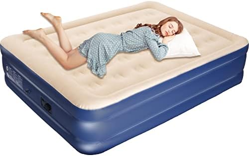 Queen Air Mattress with Built-in Pump,19″ Double High Blow Up Bed with 2 Valves,Elevated Inflatable Mattress for Home & Guest,Foldable Airbed for Camping,3 Mins Rapid Queen Air Mattress with Built-in Pump,19″ Double High Blow Up Bed with 2 Valves,Elevated Inflatable Mattress for Home & Guest,Foldable Airbed for Camping,3 Mins Rapid