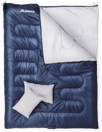 BISINNA Double Sleeping Bag for Adults & Kids 2 Person Sleeping Bag with 2 Pilows for Backpacking Camping Hiking Queen Size XL Waterproof Cold Warm Weather BISINNA Double Sleeping Bag for Adults & Kids 2 Person Sleeping Bag with 2 Pilows for Backpacking Camping Hiking Queen Size XL Waterproof Cold Warm Weather