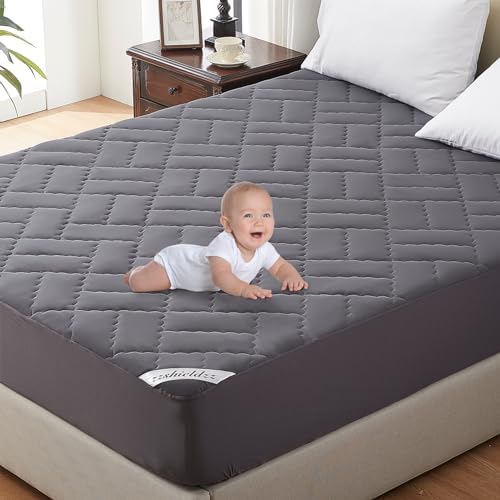 100% Waterproof Mattress Protector Queen Size, Quilted Fitted Dust Proof Mattress Pad Cover for Cozy Sleep, Ultra-Soft and Breathable Bed Mattress Cover Deep Pocket Fitted Up to 21″ (Gray) 100% Waterproof Mattress Protector Queen Size, Quilted Fitted Dust Proof Mattress Pad Cover for Cozy Sleep, Ultra-Soft and Breathable Bed Mattress Cover Deep Pocket Fitted Up to 21″ (Gray)