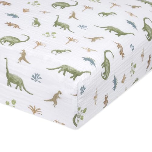 aden + anais Essentials Classic Crib Sheet, 100% Cotton Muslin, Super Soft & Breathable, Tailored Snug Fit, Dino Jungle aden + anais Essentials Classic Crib Sheet, 100% Cotton Muslin, Super Soft & Breathable, Tailored Snug Fit, Dino Jungle