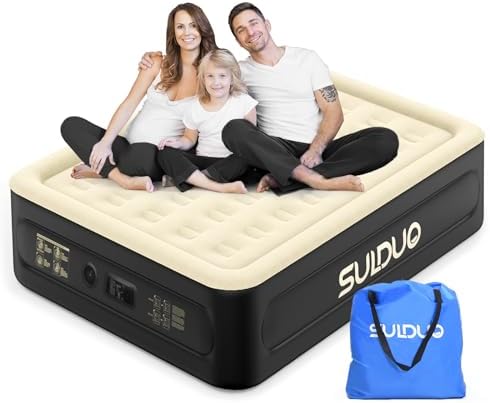 Luxury Air Mattress Queen with Built in Pump, 18” High Double Blow Up Mattress, Self Inflating Air Bed with Flocked Top and Carry Bag, Durable Portable Airbed for Home Guest and Camping, Khaki Luxury Air Mattress Queen with Built in Pump, 18” High Double Blow Up Mattress, Self Inflating Air Bed with Flocked Top and Carry Bag, Durable Portable Airbed for Home Guest and Camping, Khaki
