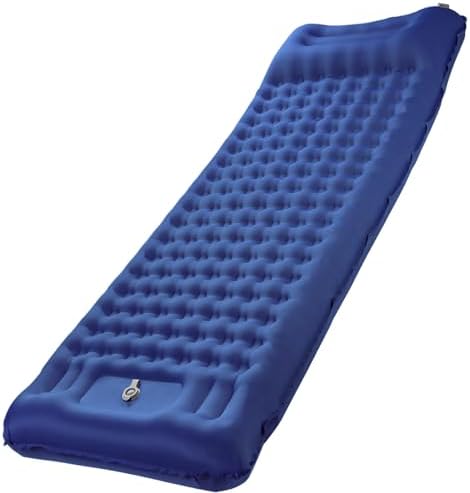 Camping Sleeping Pad, Ultralight Camping Mat with Pillow Built-in Foot Pump Inflatable Sleeping Pads Compact for Camping Backpacking Hiking Traveling Tent (Blue) Camping Sleeping Pad, Ultralight Camping Mat with Pillow Built-in Foot Pump Inflatable Sleeping Pads Compact for Camping Backpacking Hiking Traveling Tent (Blue)