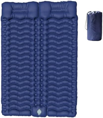 Double Sleeping Pad for Camping, Self-Inflating Sleeping Mat with Built-in Foot Pump, Air Mattress with Pillows, Foldable Camping Sleeping Pad for Hiking, Backpacking, Traveling (Blue) Double Sleeping Pad for Camping, Self-Inflating Sleeping Mat with Built-in Foot Pump, Air Mattress with Pillows, Foldable Camping Sleeping Pad for Hiking, Backpacking, Traveling (Blue)