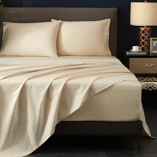 HYPREST Deep Pocket King Sheets Beige-100% Cotton Sheet Sets Fits 18″-24″ in Deep Mattress, Hotel Luxury Soft Wrinkle Free Cooling Sheet Sets for King Bed Deep Pocket HYPREST Deep Pocket King Sheets Beige-100% Cotton Sheet Sets Fits 18″-24″ in Deep Mattress, Hotel Luxury Soft Wrinkle Free Cooling Sheet Sets for King Bed Deep Pocket