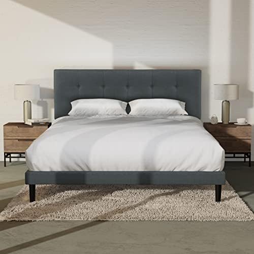 Upholstered Platform Bed Frame with Adjustable Tufted Headboard/Queen/Dark Gray/Minimalist/Slim and Sturdy/Mattress Foundation/No Box Spring Needed / 5 Years Warranty Upholstered Platform Bed Frame with Adjustable Tufted Headboard/Queen/Dark Gray/Minimalist/Slim and Sturdy/Mattress Foundation/No Box Spring Needed / 5 Years Warranty