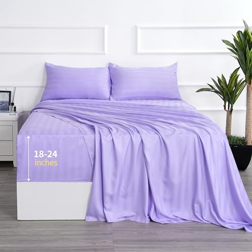 Extra Deep Pocket Twin Striped Bed Sheets Set – 3 Piece Bedding Sheets & Pillowcases – Hotel Luxury, Ultra Soft, Cooling Sheet Set – Extra Deep Pocket up to 24 inch (Twin, Stripe Lavender) Extra Deep Pocket Twin Striped Bed Sheets Set – 3 Piece Bedding Sheets & Pillowcases – Hotel Luxury, Ultra Soft, Cooling Sheet Set – Extra Deep Pocket up to 24 inch (Twin, Stripe Lavender)