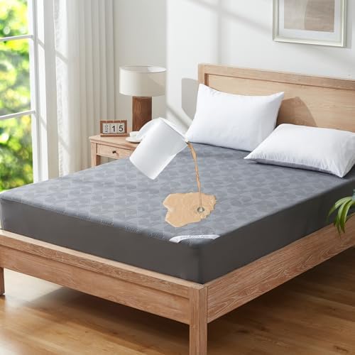 Waterproof Twin Size Mattress Protector, Breathable Bed Cover 3D Air Fabric Mattress Pad,Smooth Soft Noiseless Mattress Cover, Fitted Style with Stretchable Pockets Machine Washable (Gray) Waterproof Twin Size Mattress Protector, Breathable Bed Cover 3D Air Fabric Mattress Pad,Smooth Soft Noiseless Mattress Cover, Fitted Style with Stretchable Pockets Machine Washable (Gray)