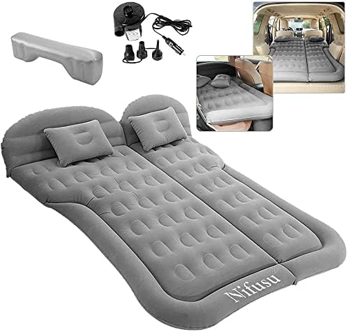 SUV Air Mattress, Inflatable Thickened Car Mattress Backseat Fit for 2 People, Double-Sided Flocking Air Bed with Car Air Pump, Portable Sleeping Pad for Road Trip Camping, Outdoor Travel Grey SUV Air Mattress, Inflatable Thickened Car Mattress Backseat Fit for 2 People, Double-Sided Flocking Air Bed with Car Air Pump, Portable Sleeping Pad for Road Trip Camping, Outdoor Travel Grey