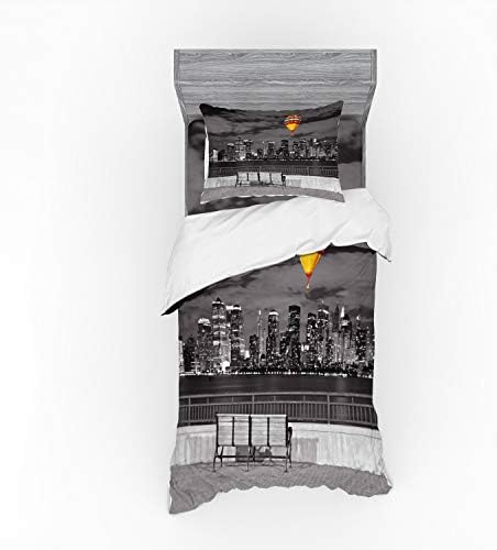 Ambesonne Black and White Bedding Set, NYC Skyline from Liberty State Park with Vibrant Air Balloon in Sky Print, 3 Piece Duvet Cover Set with Sham and Fitted Sheet, Twin Size, Multicolor Ambesonne Black and White Bedding Set, NYC Skyline from Liberty State Park with Vibrant Air Balloon in Sky Print, 3 Piece Duvet Cover Set with Sham and Fitted Sheet, Twin Size, Multicolor