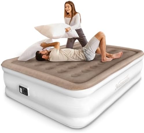Queen Air Mattress with Built in Pump, Blow up Mattress in 3 Mins Self-Inflation/Deflation, Foldable Inflatable Mattress, Air Bed for Camping, Home & Guest, colchon inflable, 650lb Max Queen Air Mattress with Built in Pump, Blow up Mattress in 3 Mins Self-Inflation/Deflation, Foldable Inflatable Mattress, Air Bed for Camping, Home & Guest, colchon inflable, 650lb Max