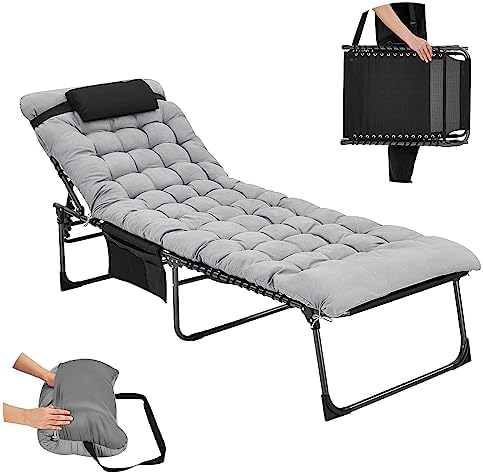 KingCamp Oversized Adjustable Folding Chaise Lounge Chair with Mattress for Outdoor Patio Beach Lawn Pool Sunbathing Tanning, Heavy Duty Portable Camping Recliner with Pillow, Supports 330lbs, Black KingCamp Oversized Adjustable Folding Chaise Lounge Chair with Mattress for Outdoor Patio Beach Lawn Pool Sunbathing Tanning, Heavy Duty Portable Camping Recliner with Pillow, Supports 330lbs, Black