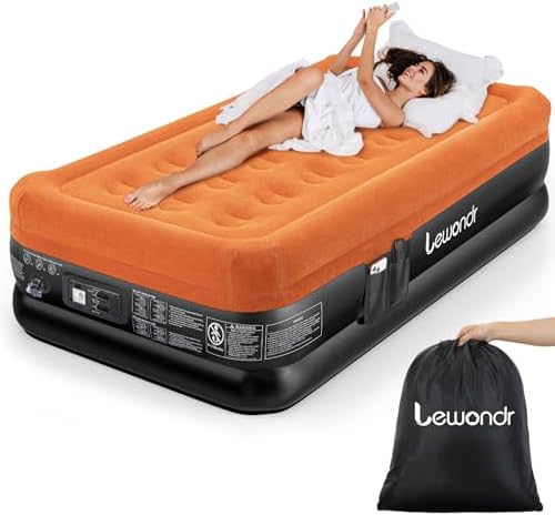 Twin Air Mattress with Built in Pump,18″ Deluxe Blow Up Mattress, Adjustable Self Inflating Air Mattress, 2Min Fast Inflatable Mattress for Camping, Home, Guests, Travel(550 lb MAX), Orange Twin Air Mattress with Built in Pump,18″ Deluxe Blow Up Mattress, Adjustable Self Inflating Air Mattress, 2Min Fast Inflatable Mattress for Camping, Home, Guests, Travel(550 lb MAX), Orange