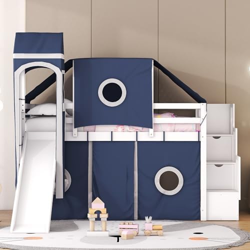 Twin Size House Loft Bed,Loft Bed with Tent,Tower and Slide,Roof,Windows and Fence for Kids Teens Twin Size House Loft Bed,Loft Bed with Tent,Tower and Slide,Roof,Windows and Fence for Kids Teens