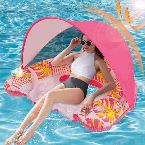 Pool Floats Adult with Adjustable Canopy, XL Pool Chair Float with Cup Holders & Headrest, Inflatable Pool Chair Pool Floaties for Adults Summer Beach Swimming Pool Party Pool Floats Adult with Adjustable Canopy, XL Pool Chair Float with Cup Holders & Headrest, Inflatable Pool Chair Pool Floaties for Adults Summer Beach Swimming Pool Party