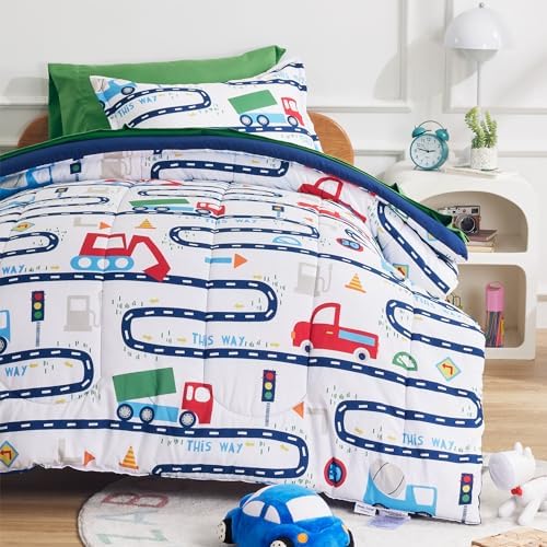 SLEEP ZONE 5 Pieces Kids Comforter Set, Comfortable and Durable, Vivid Colors, Very Cute, Lovely Bed in A Bag (Road Trip, Twin) SLEEP ZONE 5 Pieces Kids Comforter Set, Comfortable and Durable, Vivid Colors, Very Cute, Lovely Bed in A Bag (Road Trip, Twin)