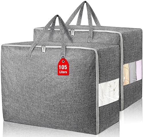 2Pack 105L Extra Large Storage Bags, Folding Moving Comforter Blanket Storage Bags Closet Organizers and Storage Containers for Clothes with Strong Handles&Zippers Clear Window for Bedding Pillow Grey 2Pack 105L Extra Large Storage Bags, Folding Moving Comforter Blanket Storage Bags Closet Organizers and Storage Containers for Clothes with Strong Handles&Zippers Clear Window for Bedding Pillow Grey
