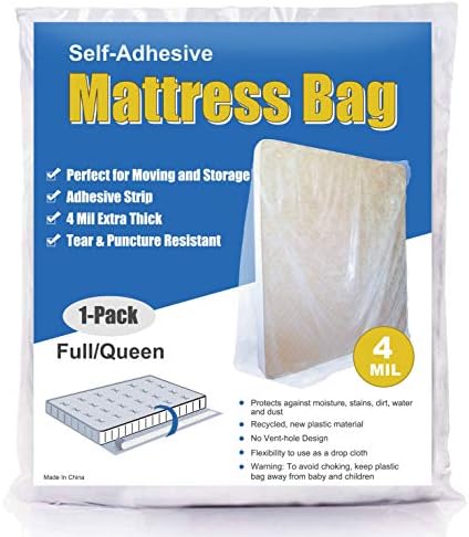 4 Mil Extra Thick Sealable Mattress Bag with Adhesive Strip for Moving and Storage, Heavy Duty, Fits Twin Full and Queen Size, 1-Pack 4 Mil Extra Thick Sealable Mattress Bag with Adhesive Strip for Moving and Storage, Heavy Duty, Fits Twin Full and Queen Size, 1-Pack