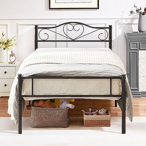 VECELO Metal Platform Bed Frame with Headboard & Footboard, Steel Slats Mattress Foundation, No Box Spring Needed, Twin, Matte Black VECELO Metal Platform Bed Frame with Headboard & Footboard, Steel Slats Mattress Foundation, No Box Spring Needed, Twin, Matte Black