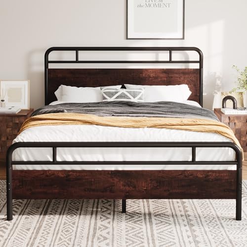 Allewie Full Size Platform Bed Frame with Wooden Headboard and Footboard, Heavy Duty 13 Metal Slats Support, Under Bed Storage, No Box Spring Needed, Noise Free, Easy Assembly, Mahogany Allewie Full Size Platform Bed Frame with Wooden Headboard and Footboard, Heavy Duty 13 Metal Slats Support, Under Bed Storage, No Box Spring Needed, Noise Free, Easy Assembly, Mahogany