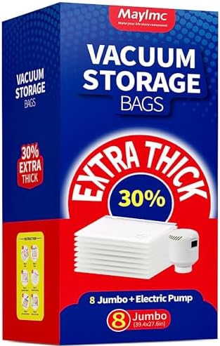8 Pack Upgraded HEAVY DUTY Jumbo Vacuum Storage Bags with Electric Pump, Space Saver Vacuum Storage Bags for Clothes Storage, Vacuum Sealed Bags for Clothing Storage. 8 Pack Upgraded HEAVY DUTY Jumbo Vacuum Storage Bags with Electric Pump, Space Saver Vacuum Storage Bags for Clothes Storage, Vacuum Sealed Bags for Clothing Storage.