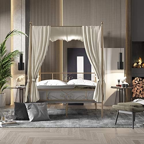 Weehom Queen Size Metal Canopy Bed Frame No Box Spring Needed Support Mattress Foundation Easy Set-Up Steel Platform Bed Gold Weehom Queen Size Metal Canopy Bed Frame No Box Spring Needed Support Mattress Foundation Easy Set-Up Steel Platform Bed Gold