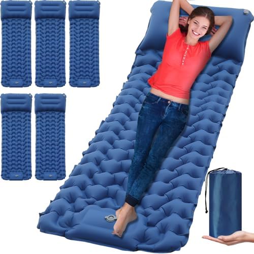 6 Pcs Sleeping Pad for Camping Ultralight Inflatable Camping Mattress with Built-in Foot Pump and Pillow Compact Camping Air Mattress for Family, Backpacking, Hiking, Homeless, Donation(Blue) 6 Pcs Sleeping Pad for Camping Ultralight Inflatable Camping Mattress with Built-in Foot Pump and Pillow Compact Camping Air Mattress for Family, Backpacking, Hiking, Homeless, Donation(Blue)