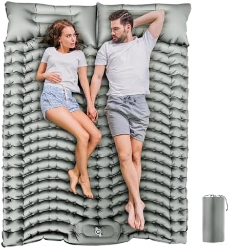 Double Sleeping Pad Extra Thick, Reinforced Support Structure with Built-in Foot Pump and Pillows Portable 2 Person Camping Air Mattress Bed for Tent Backpacking Hiking Double Sleeping Pad Extra Thick, Reinforced Support Structure with Built-in Foot Pump and Pillows Portable 2 Person Camping Air Mattress Bed for Tent Backpacking Hiking