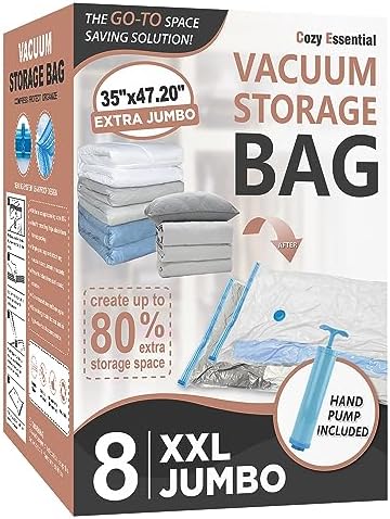 8 Pack XXL Jumbo Vacuum Storage Bags, Extra Jumbo Vacuum Sealed Bags for Comforters, Bedding, Blanket Storage, Space Saver Extra Large Vacuum Storage Bags for Huge Stuffed Toy (47.2x35in) 8 Pack XXL Jumbo Vacuum Storage Bags, Extra Jumbo Vacuum Sealed Bags for Comforters, Bedding, Blanket Storage, Space Saver Extra Large Vacuum Storage Bags for Huge Stuffed Toy (47.2x35in)
