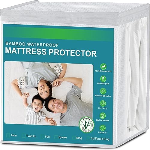 Waterproof Mattress Protector,Queen Size Bamboo Mattress Cover .3D Air Fabric Cooling Supersoft Breathable. Machine Washable & Noiseless Leakproof Deep Pocket Fits 8-21 Inches,White. Waterproof Mattress Protector,Queen Size Bamboo Mattress Cover .3D Air Fabric Cooling Supersoft Breathable. Machine Washable & Noiseless Leakproof Deep Pocket Fits 8-21 Inches,White.