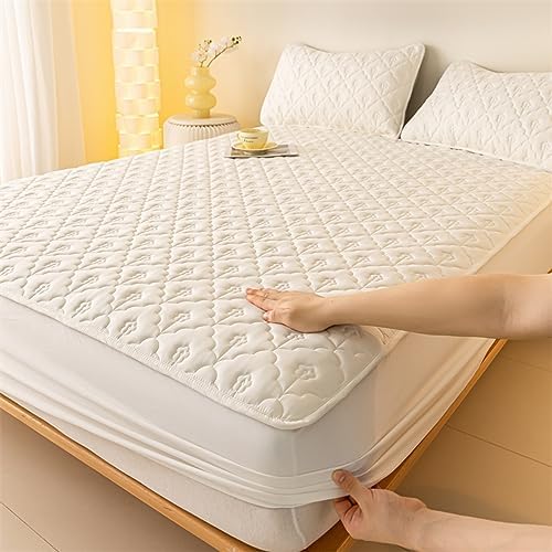 Fitted Sheet for Standard Mattress and Air Bed Mattress Full,Waterproof Cotton Quilted Bed Sheet, Solid Color Mattress Protector Cover for Apartment Bedroom Old Child White 150x200cm 1PCS Fitted Sheet for Standard Mattress and Air Bed Mattress Full,Waterproof Cotton Quilted Bed Sheet, Solid Color Mattress Protector Cover for Apartment Bedroom Old Child White 150x200cm 1PCS