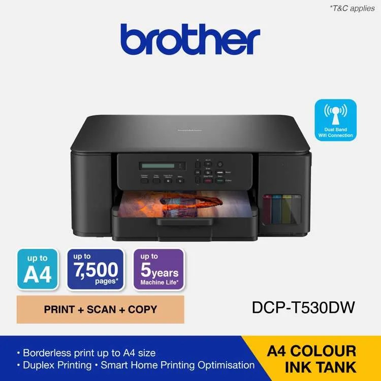 Pisač Brother tintni MFP DCPT530DW inkbenefit plus A4, Print/Scan/Copy, Duplex, wifi, USB, D100 Bk/C/M/Y, 2 + 1 jamstvo