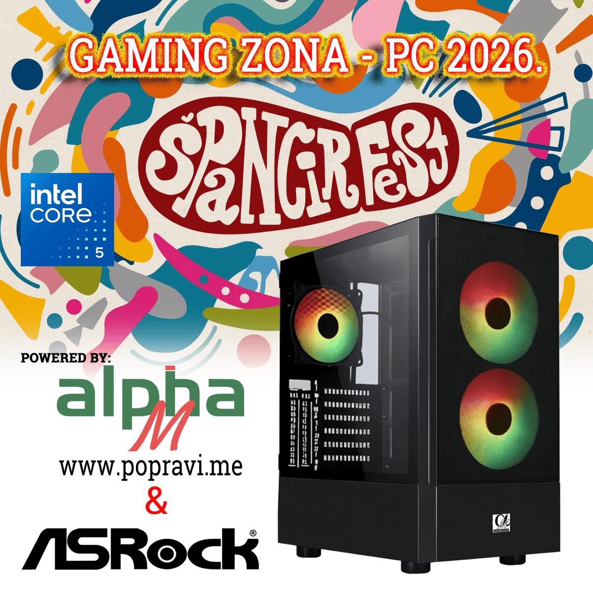 Računalo ALPHA-M gaming Špancirfest 2026. PC 1271 POWERED BY ASRock – INTEL i5-14400F, 16GB DDR5, SSD 1TB NVMe, RX 9060 8GB + POKLON Windows 11 Pro + kompletna White Shark periferija! – za svakodnevnu uporabu, sve današnje 3D igre, obradu videa, fotografija i 3D modeliranje – UPALI I RADI!