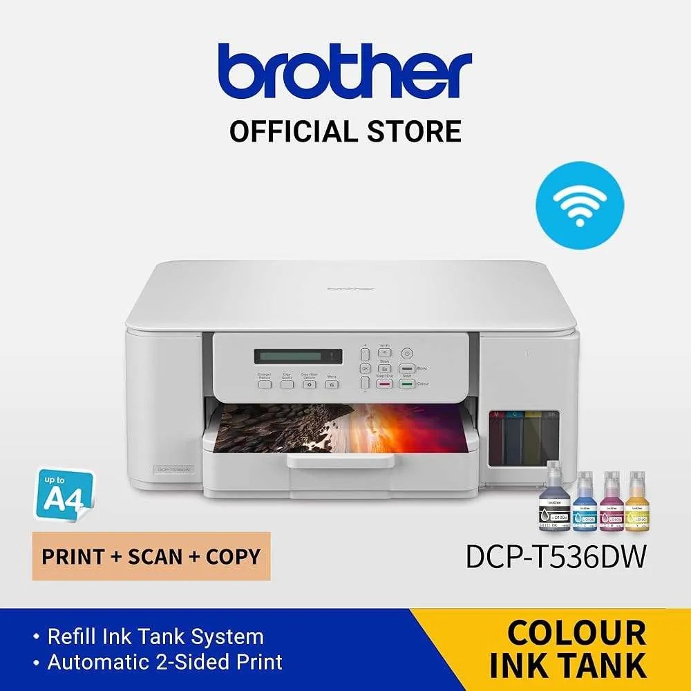 Pisač Brother tintni MFP DCPT536DW BIJELI, inkbenefit plus A4, Print/Scan/Copy, Duplex, wifi, USB, D100 Bk/C/M/Y, 2 + 1 jamstvo