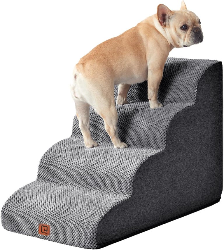 EHEYCIGA Curved Dog Stairs Ramp for High Beds 19.7″ H, 4-Step Dog Steps for Small Dogs and Cats, Pet Stairs for High Bed Climbing, Non-Slip Balanced Pet Step Indoor, Grey EHEYCIGA Curved Dog Stairs Ramp for High Beds 19.7″ H, 4-Step Dog Steps for Small Dogs and Cats, Pet Stairs for High Bed Climbing, Non-Slip Balanced Pet Step Indoor, Grey