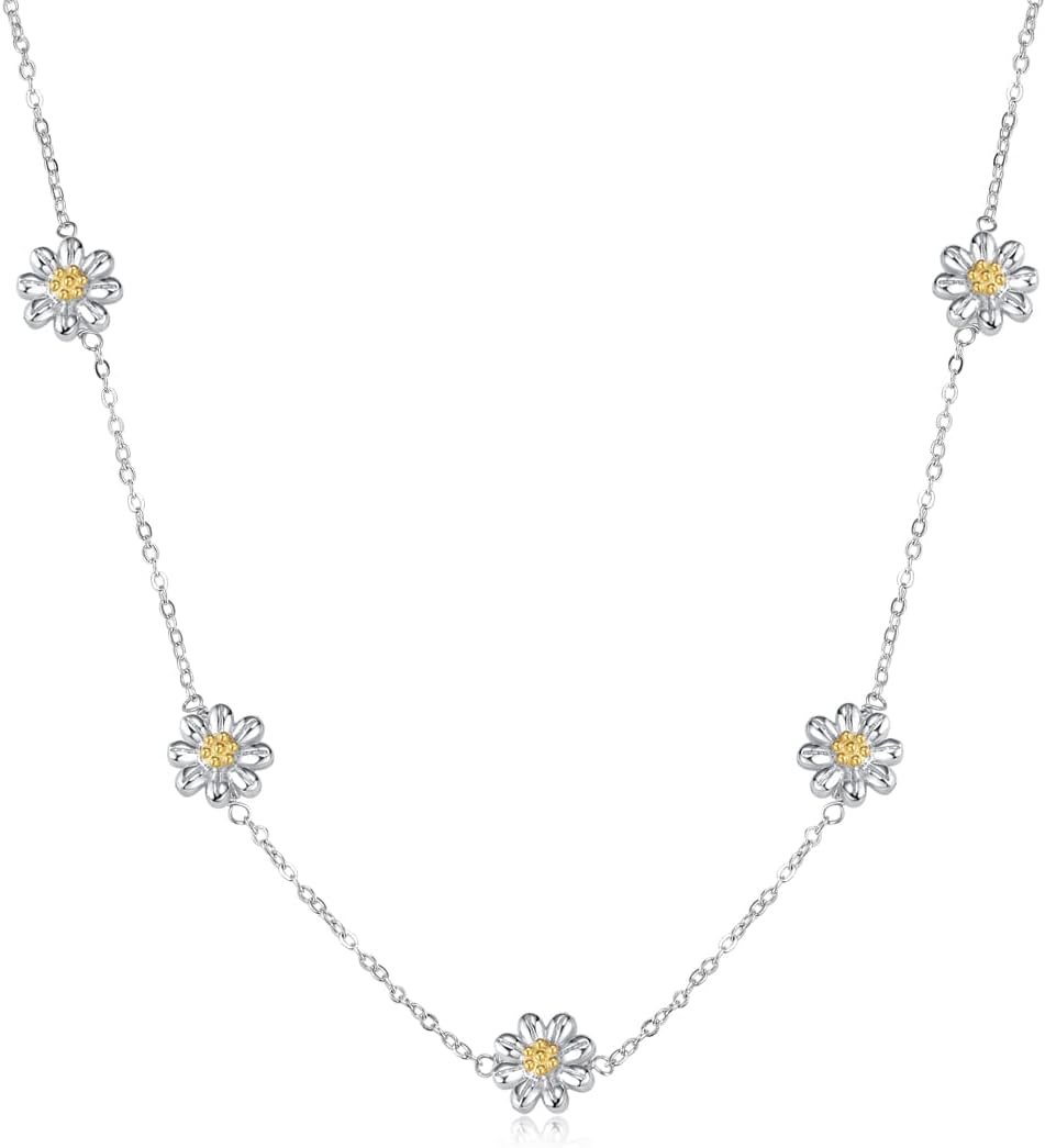 Daisy Flower Choker Necklace Silver Choker Necklace for Women Girls Jewelry Gifts Daisy Flower Choker Necklace Silver Choker Necklace for Women Girls Jewelry Gifts