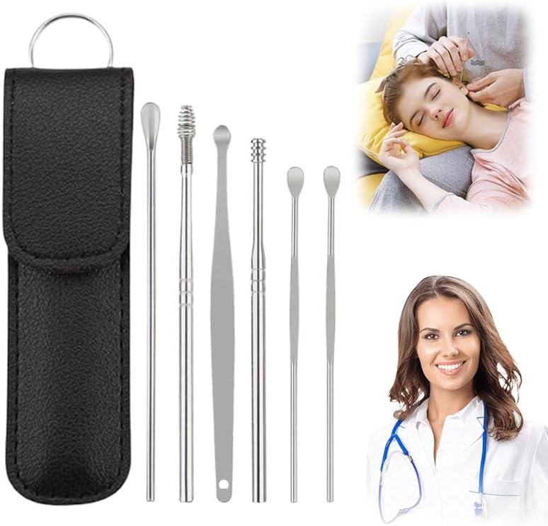 Ear Cleaner,Satinless Steel 360° Spiral Earwax Cleaner Tool Set with Pu Leather Case,Household Creative Portable Ear Cleaning Kit for Men and Women (Black) Ear Cleaner,Satinless Steel 360° Spiral Earwax Cleaner Tool Set with Pu Leather Case,Household Creative Portable Ear Cleaning Kit for Men and Women (Black)
